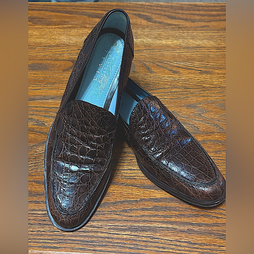 Lambertson Truex Italian Leather Loafers Embossed Alligator.EU Sz 361/2,Us 6 1/2